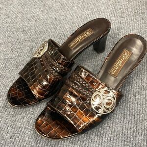 Brighton Croc Embossed Slip On Genuine Leather Heeled Mules